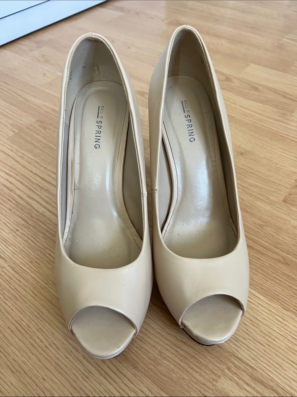 Call It Spring Beige Peep-Toe Platform Heels